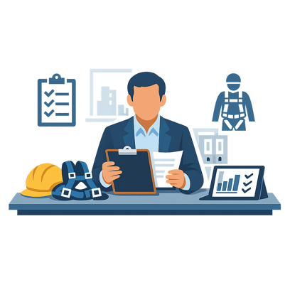Property manager reviewing fall protection documentation and compliance records