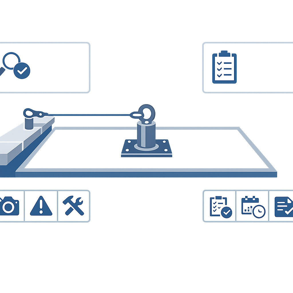 Clean rooftop fall protection anchor system inspection documentation with clear labeling and organized layout